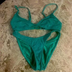Triangl Maia Jaded green sparkly cheeky bikini set size small/ xs